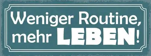 Schild Weniger Routine Mehr Leben Arbeit Freizeit Hobby 27x10 Blech od.Holz