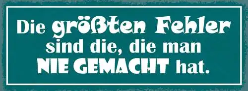 Schild Die Größten Fehler Sind Die Die Man Nie Gemacht Hat 27x10 Blech od.Holz