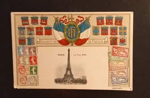 Ansichtskarte Frankreich Paris La Tour Eiffel Flaggen Briefmarken 600793A Ga G