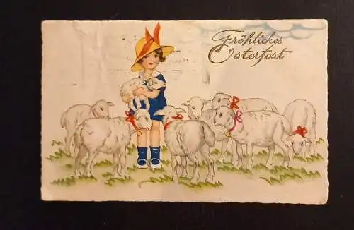 Fröhliches Osterfest Mädchen Mit Lämmer 600779A Ga G