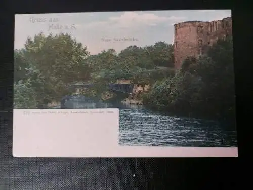 Gruß aus Halle neue Saalebrücke Burg Ruine 402597 WM F
