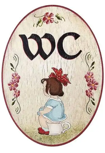 Nostalgie WC Toilette Damen Mädchen Antiker Stil 13 x 18 oval Holz