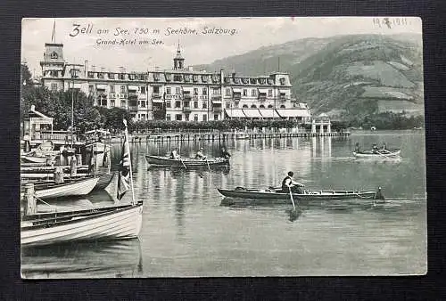 Zell am See Grand-Hotel Ruderboot Ufer Fahne 750m Salzburg Österreich 400473 TH