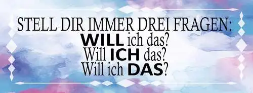 Schild Stell Dir Immer Drei Fragen Will Ich Das Wollen 27x10 Blech od.Holz
