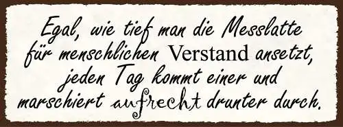 Schild Egal Wie Tief Man Die Messlatte für Menschlichen Verstand Ansetzt 27x10