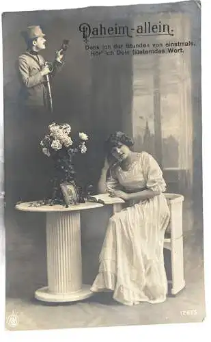 Patriotika I Weltkrieg KuK Soldat Spruchkarte Daheim Allein 10016