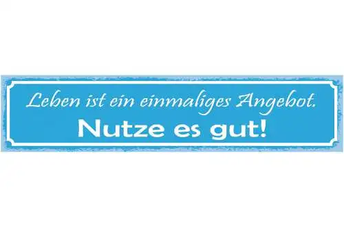 Schild Leben Ist Ein Einmaliges Angebot Nutze Es Gut 46 x 10 Blech od. Holz