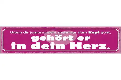 Schild wenn dir jemand nicht mehr aus den kopf geht gehört er in dein herz 46x10