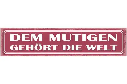 Schild Den Mutigen Gehört Die Welt Mut Tapfer Heldenhaft 46 x 10 Blech od. Holz