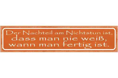 Schild der nachteil am nichtstun ist dass man nie weiß wann man fertig ist 46x10