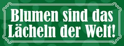 Schild blumen sind das lächeln der welt strauß garten park 27x10 blech od.holz