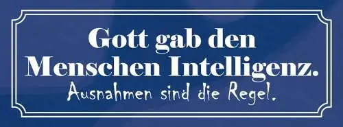 Schild Gott Gab Den Menschen Intellegenz Ausnahmen Sind Die Regel 27 x 10