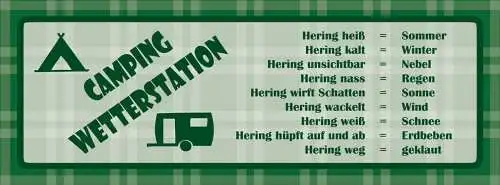 Schild camping wetter station hering canpen camper wohnwagen 27x10 blech od.holz