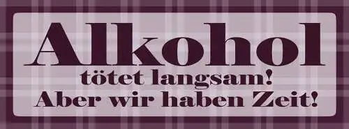 Schild Alkohol Tötet Langsam Aber Wir Haben Zeit Trinken 27 x 10 Blech od. Holz