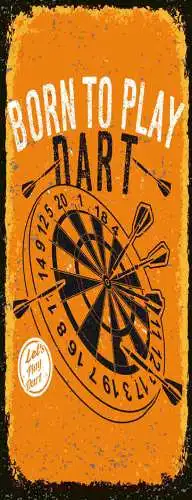 Schild Born To Play Dart Darts Darten Pfeil Spiel Scheibe 27x10 Blech od.Holz