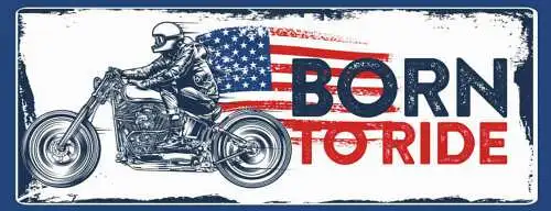Schild Born To Ride Motorrad Fahrer Biker Bike USA Fahne 27x10 Blech od.Holz