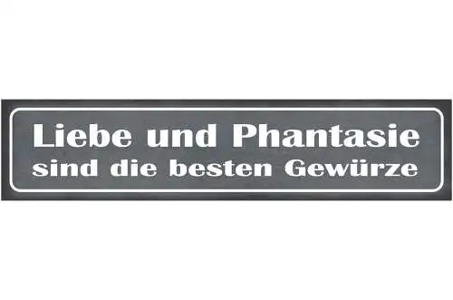 Schild Liebe Phantasie Gewürze Küche Kochen Ehe Beziehung 46 x 10 Blech od. Holz