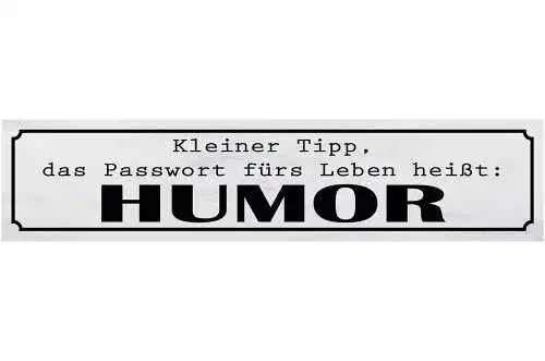 Schild Humor Tipp Passwort Leben Spaß Freude Glück Witzig 46 x 10 Blech od. Holz