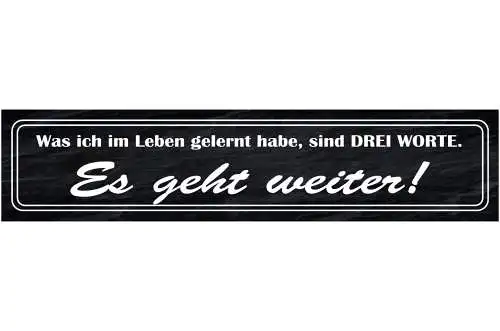 Schild Was Ich Im Leben Gelernt Hab 3 Worte Es Geht Weiter 46 x 10 Blech od.Holz