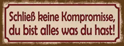 Schild schließ keine kompromisse du bist alles was du hast 27x10 blech od.holz