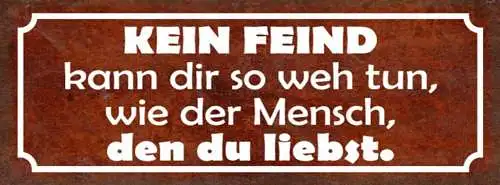 Schild kein feind kann dir so weh tun wie der mensch den du liebst liebe 27x10