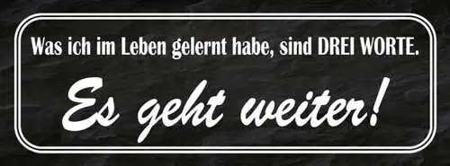 Schild was ich im leben gelernt habe sind 3 worte es geht weiter 27x10