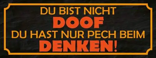 Schild du bist nicht doof du hast nur pech beim denken dumm 27x10 blech od.holz