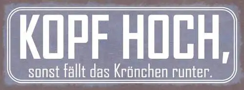 Schild kopf hoch sonst fällt das krönchen runter laune 27x10 blech od.holz