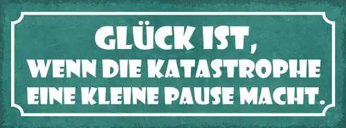 Schild glück ist wenn katastrophe eine kleine pause macht 27x10 blech od.holz