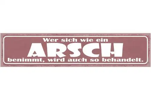 Schild Wer Sich Wie Ein Arsch Benimmt Wird Auch So Behandelt 46 x 10