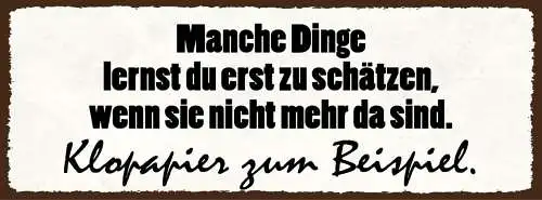 Schild Manche Dinge Lernst Du Erst Zu Schätzen Wenn Nicht Mehr Da Sind Klopapier