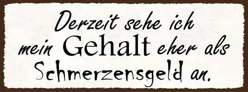 Schild derzeit sehe ich mein gehalt eher als schmerzensgeld an arbeit job 27x10