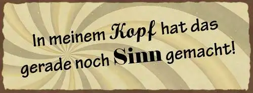 Schild In Meinem Kopf Hat Das Gerade Noch Sinn Gemacht 27x10 Blech od.Holz