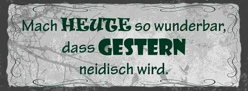 Schild Mach Heute So Wunderbar Dass Gestern Neidisch Wird 27x10 Blech od.Holz