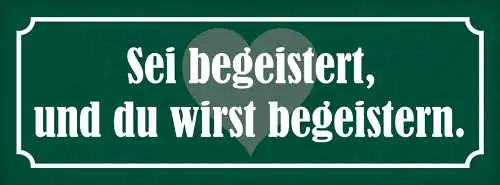 Schild Sei Begeistert & Du Wirst Begeistern Ausstrahlung 27x10 Blech od.Holz