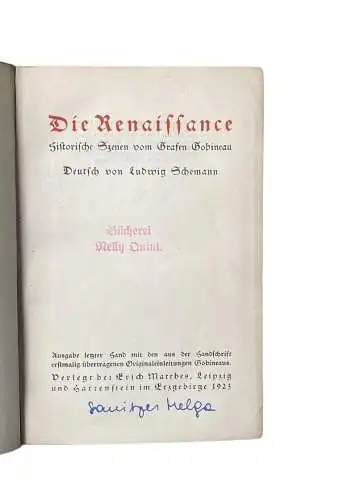 4503 Graf Arthur Gobineau DIE RENAISSANCE. HISTORISCHE SZENEN VOM GRAFEN GOBINE