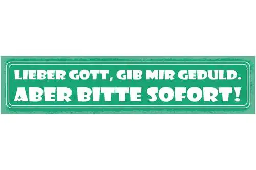 Schild Lieber Gott Gib Mir Geduld Aber Bitte Sofort Beten 46 x 10 Blech od. Holz