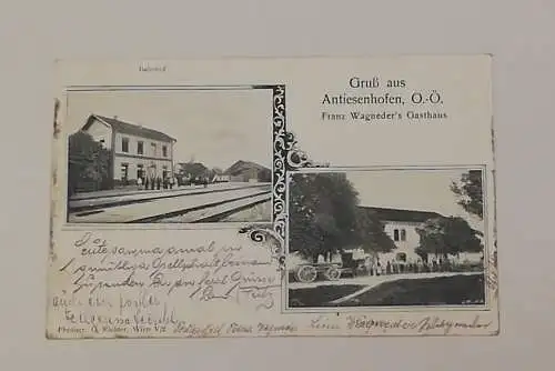 Oberösterreich Antiesenhofen Wagneders Gasthaus Bahnhof Pferde Wagen 600687A tl 