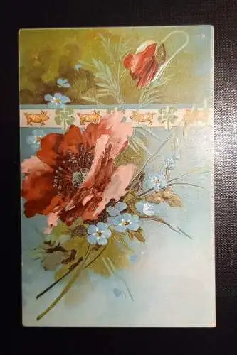 Prägekarte Mohnblume Und Schweine 650463 Ga B