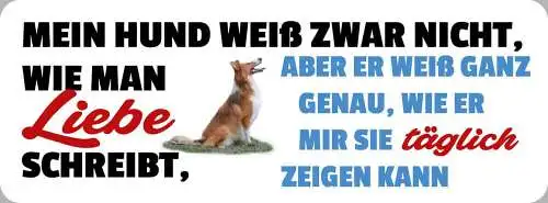 Schild mein hund weiß zwar nicht wie man liebe schreibt mir täglich zeigen 27x10