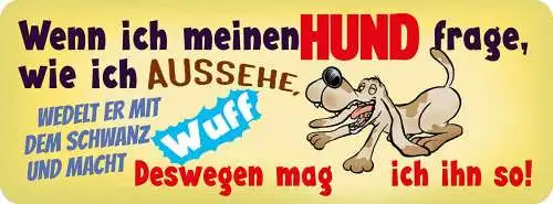 Schild wenn ich meinen hund frage wie ich aussehe wedelt er mit den schwanz wuff