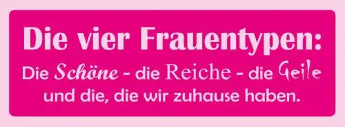 Schild Die 4 Frauen Typen Schöne Reiche Geile & Die Wir Zugause Haben  27 x 10