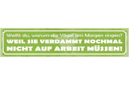 Schild Weißt Du Warum Vögel Am Morgen Singen Weil Sie Nicht Auf Arbeit Müssen