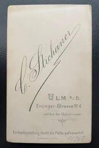 Foto Porträt Soldat Uniform Bart C.Stichaner Ulm a/D ca.10,5x6,5cm 402425 TH