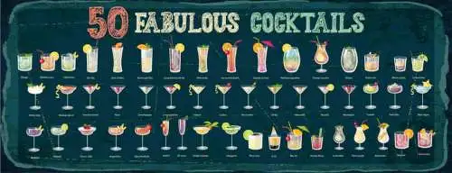 Schild 50 Fabulous Cocktails Übersicht Alkohol Drinks Bar 27x10 Blech od.Holz