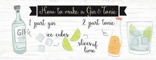 Schild How To Make A Gin & Tonic Rezept Alkohol Drink Bar 27x10 Blech od.Holz
