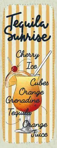 Schild Tequila Sunrise Rezept Orange Ice Alkohol Drinks Bar 27x10 Blech od.Holz