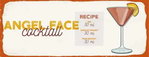 Schild Angel Face Cocktail Rezept Bar Alkohol Gin Brandy 27x10 Blech od.Holz