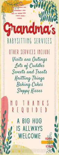 Schild Grandma's Baby Sitting Services Oma Kind Großmutter 27x10 Blech od.Holz
