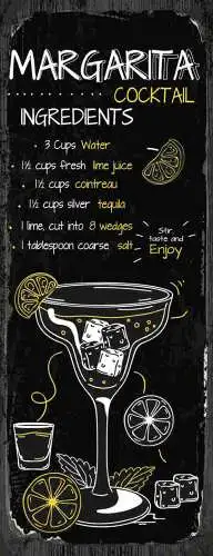 Schild Margarita Cocktail Rezept Bar Alkohol Drink Tequila 27x10 Blech od.Holz